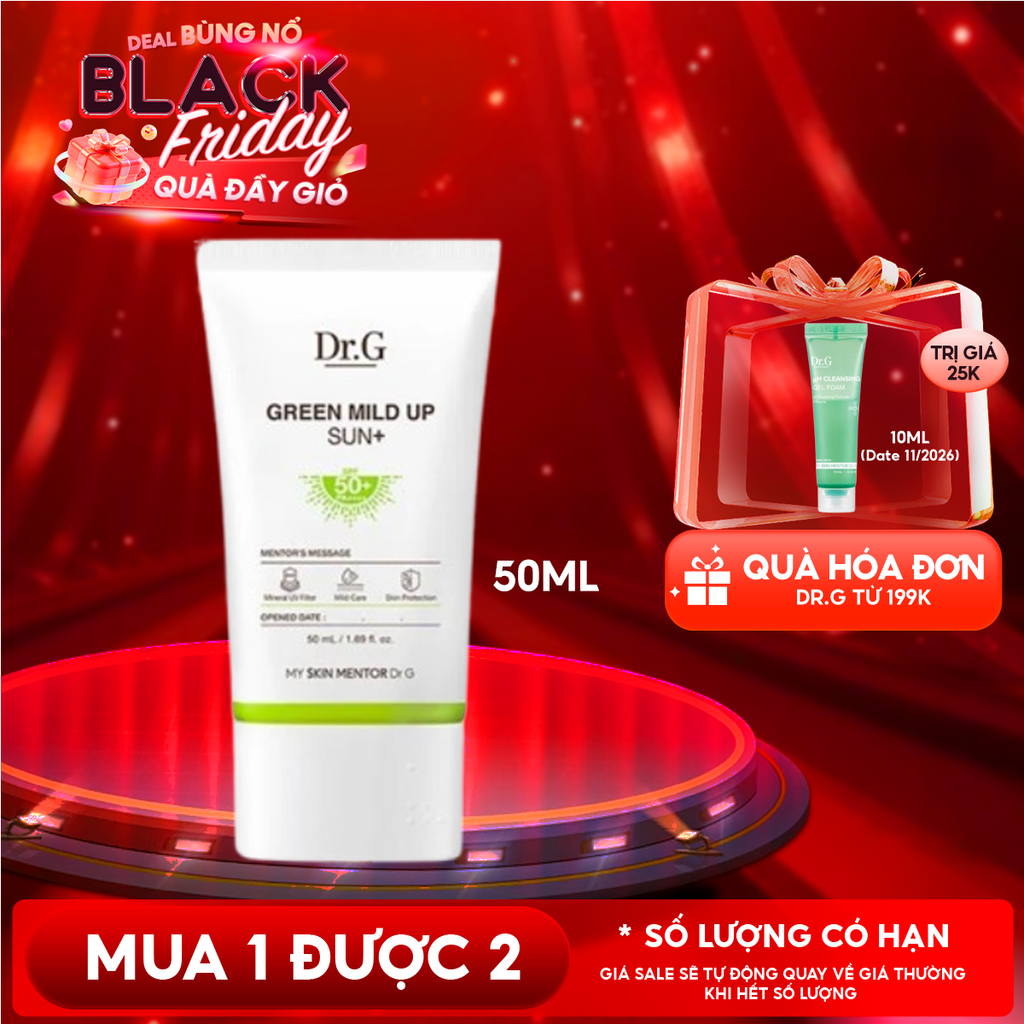 Kem Chống Nắng Dr.G Vật Lý, Chống Ánh Sáng Xanh, Giảm Mụn Dành Cho Da Nhạy Cảm Green Mild Up Sun+ SPF50+/ PA++++ 50ml
