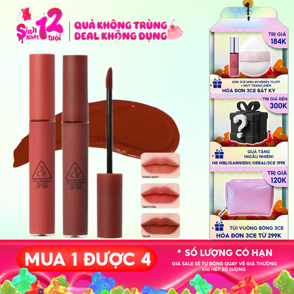 Son Kem Lì 3CE Lên Màu Chuẩn Velvet Lip Tint 4g