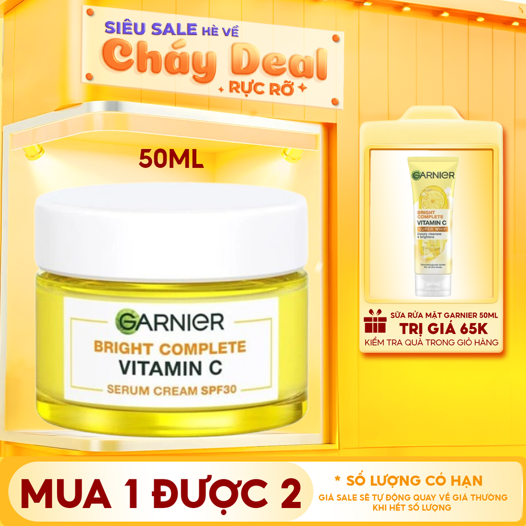 Kem Dưỡng Garnier Hỗ Trợ Sáng Da Ban Ngày Light Complete Whitening Serum Cream SPF30 50ml