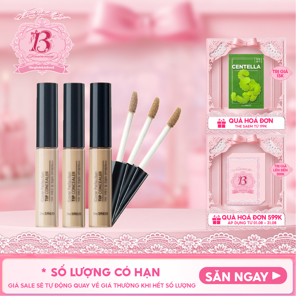 Kem Che Khuyết Điểm The Saem Có Chống Nắng Hàn Quốc Cover Perfection Tip Concealer SPF28/PA++ 6.5g