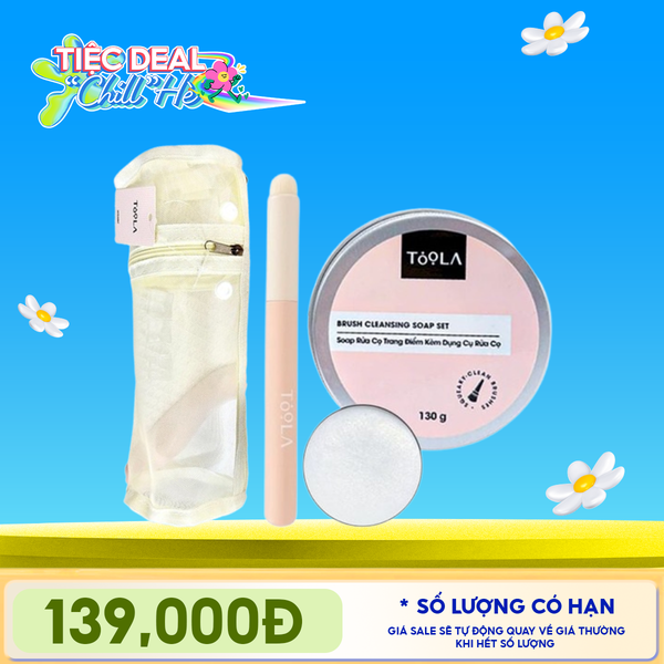  Combo Toola:  Soap Rửa Cọ Trang Điểm + Túi Đựng Cọ Mỹ Phẩm Dạng Lưới + Cọ Môi Trang Điểm Đầu Tròn 