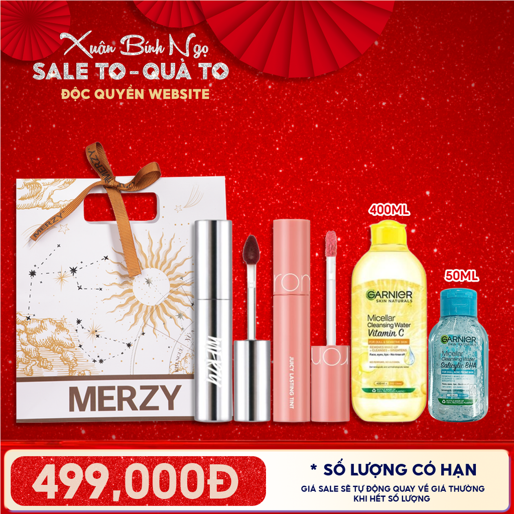 Túi Quà Tặng 499K: 1 Son Merzy + 1 Son Romand + 1 Nước Tẩy Trang 400ml + 1 Nước Tẩy Trang Minisize + Túi