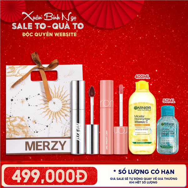  Túi Quà Tặng 499K: 1 Son Merzy + 1 Son Romand + 1 Nước Tẩy Trang 400ml + 1 Nước Tẩy Trang Minisize + Túi 