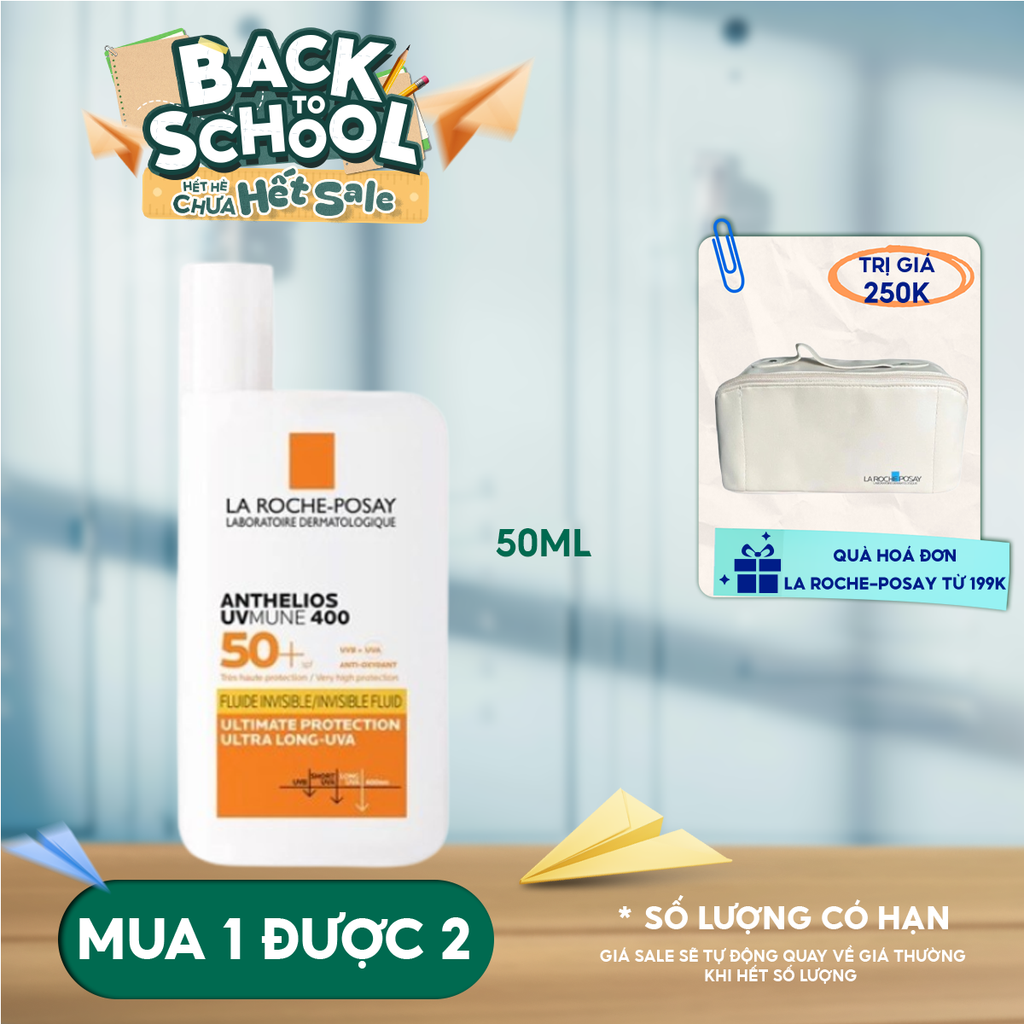 Kem Chống Nắng La Roche-Posay Dạng Sữa, Bảo Vệ Da Khỏi UVA Dài, Ngăn Ngừa Thâm Nám Anthelios UVMune 400 Invisible Fluid SPF50+ 50ml