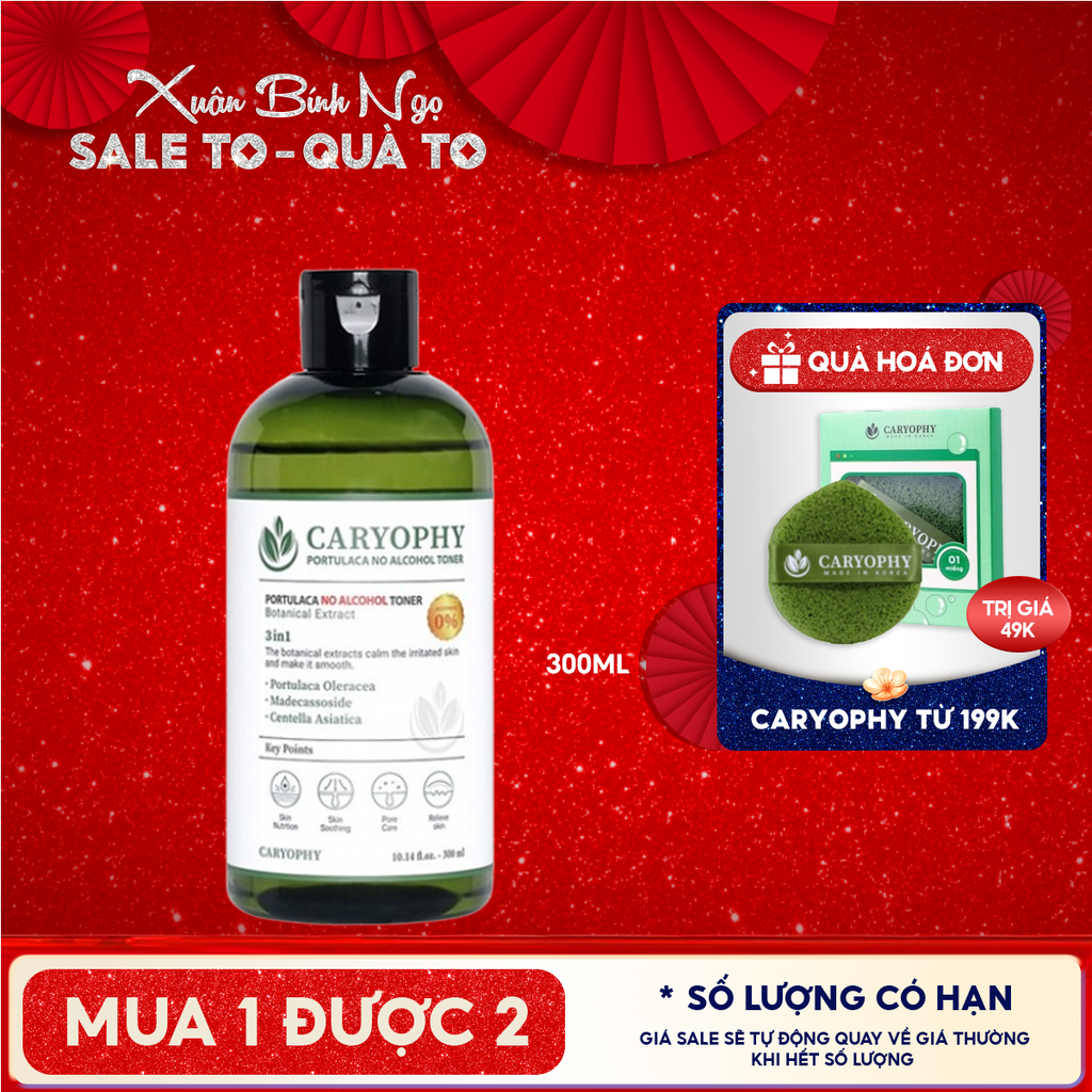 Nước Hoa Hồng Caryophy Chăm Sóc Da Dầu Mụn Portulaca Toner 300ml