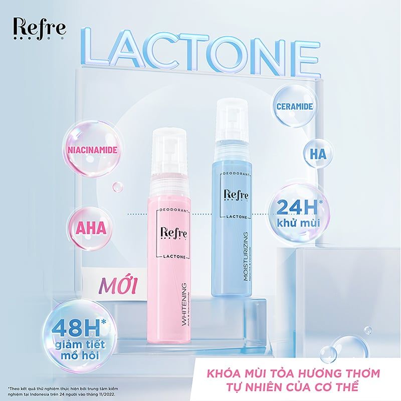 Xịt Khử Mùi Refre Hỗ Trợ Sáng Da, Ẩm Mịn Da Lactone 30ml