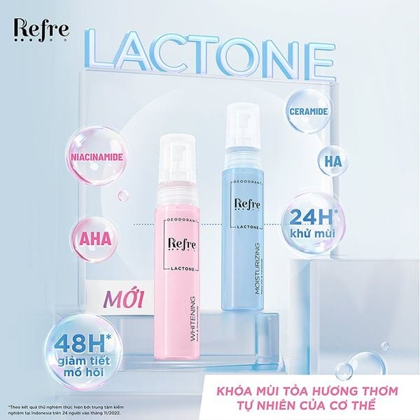  Xịt Khử Mùi Refre Hỗ Trợ Sáng Da, Ẩm Mịn Da Lactone 30ml 