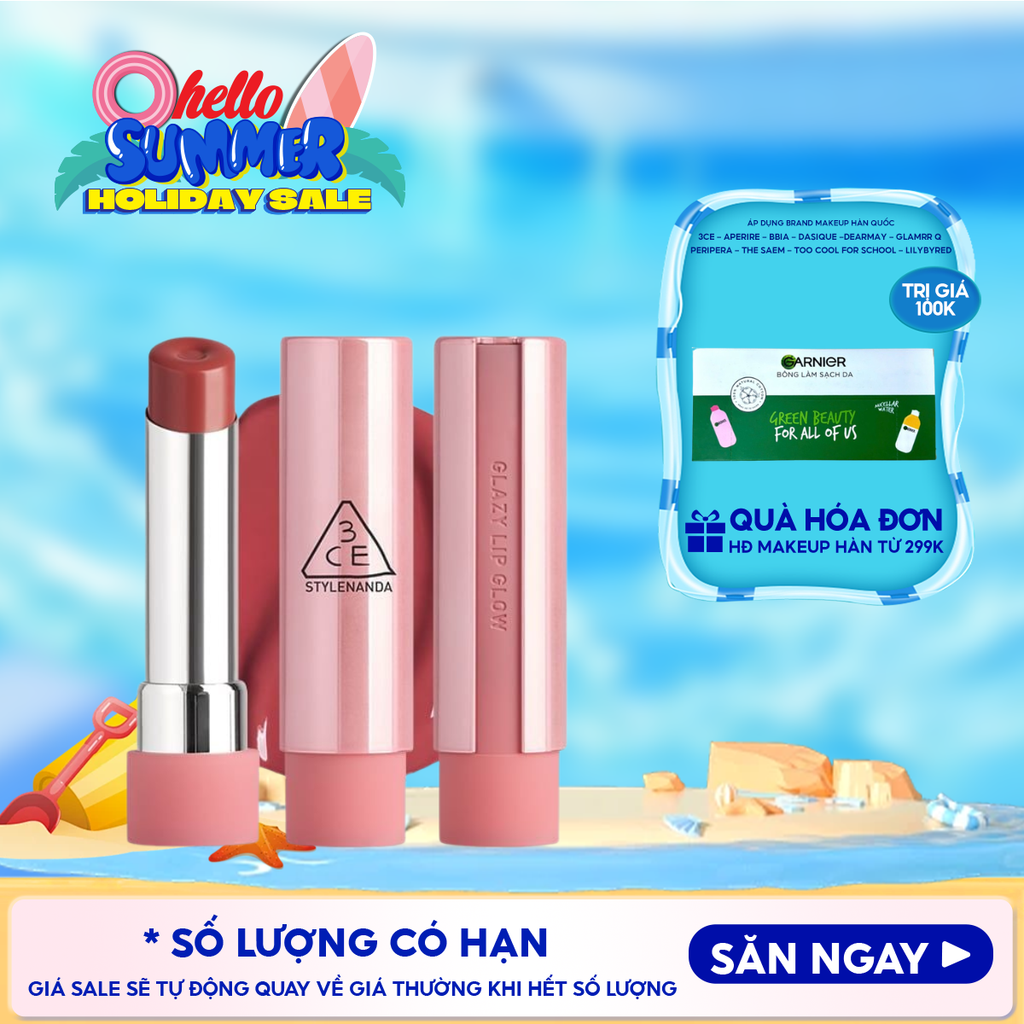 Son Bóng Dưỡng Môi Có Màu 3CE Glazy Lip Glow 5g