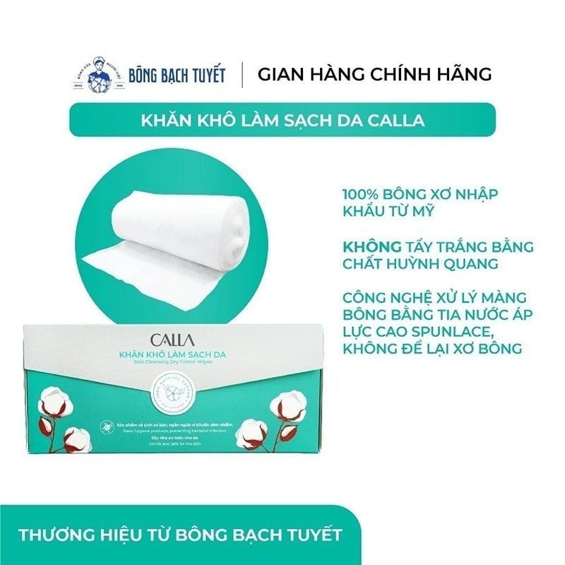 Khăn Khô Bông Bạch Tuyết Làm Sạch Da Calla 80 Miếng/Hộp