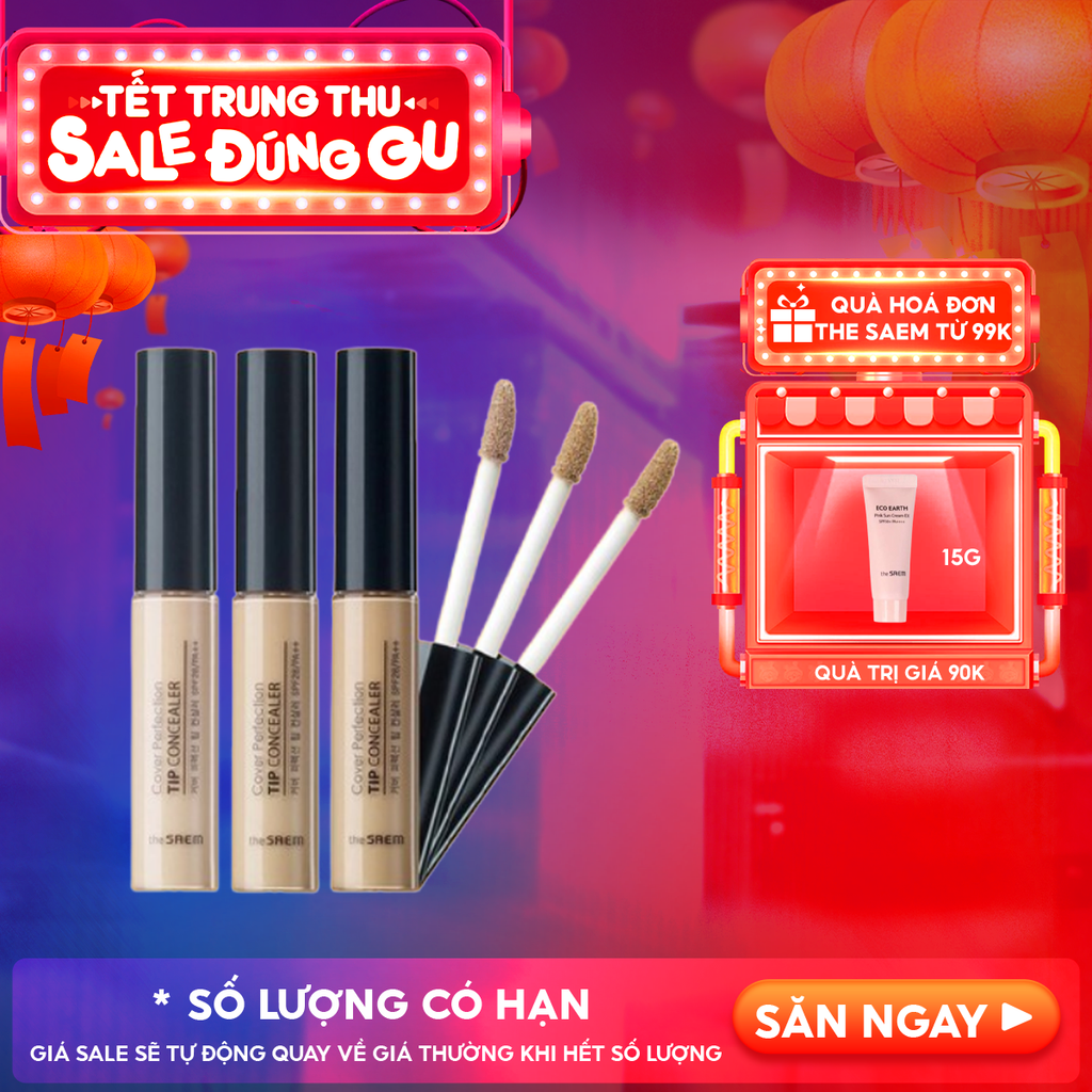 Kem Che Khuyết Điểm The Saem Có Chống Nắng Hàn Quốc Cover Perfection Tip Concealer SPF28/PA++ 6.5g