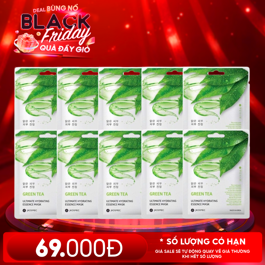Combo Mặt Nạ Jkosmec 10 Miếng: Jkosmec Ultimate Hydrating Essence Mask Green Tea (10 miếng)