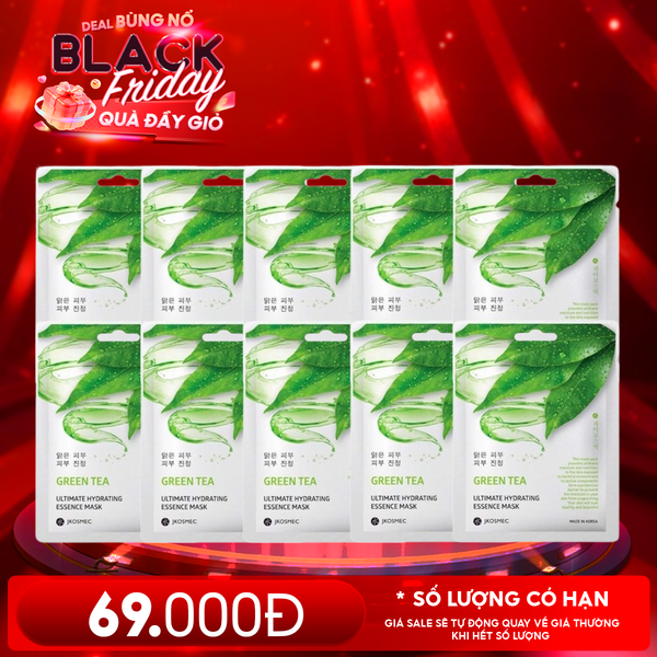  Combo Mặt Nạ Jkosmec 10 Miếng: Jkosmec Ultimate Hydrating Essence Mask Green Tea (10 miếng) 