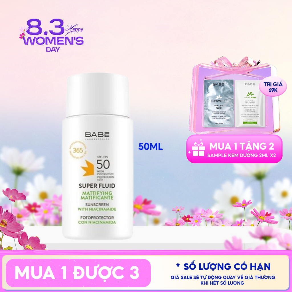 Kem Chống Nắng LABORATORIOS BABÉ Kiểm Soát Dầu Super Fluid Mattifying Sunscreen SPF50 50ml