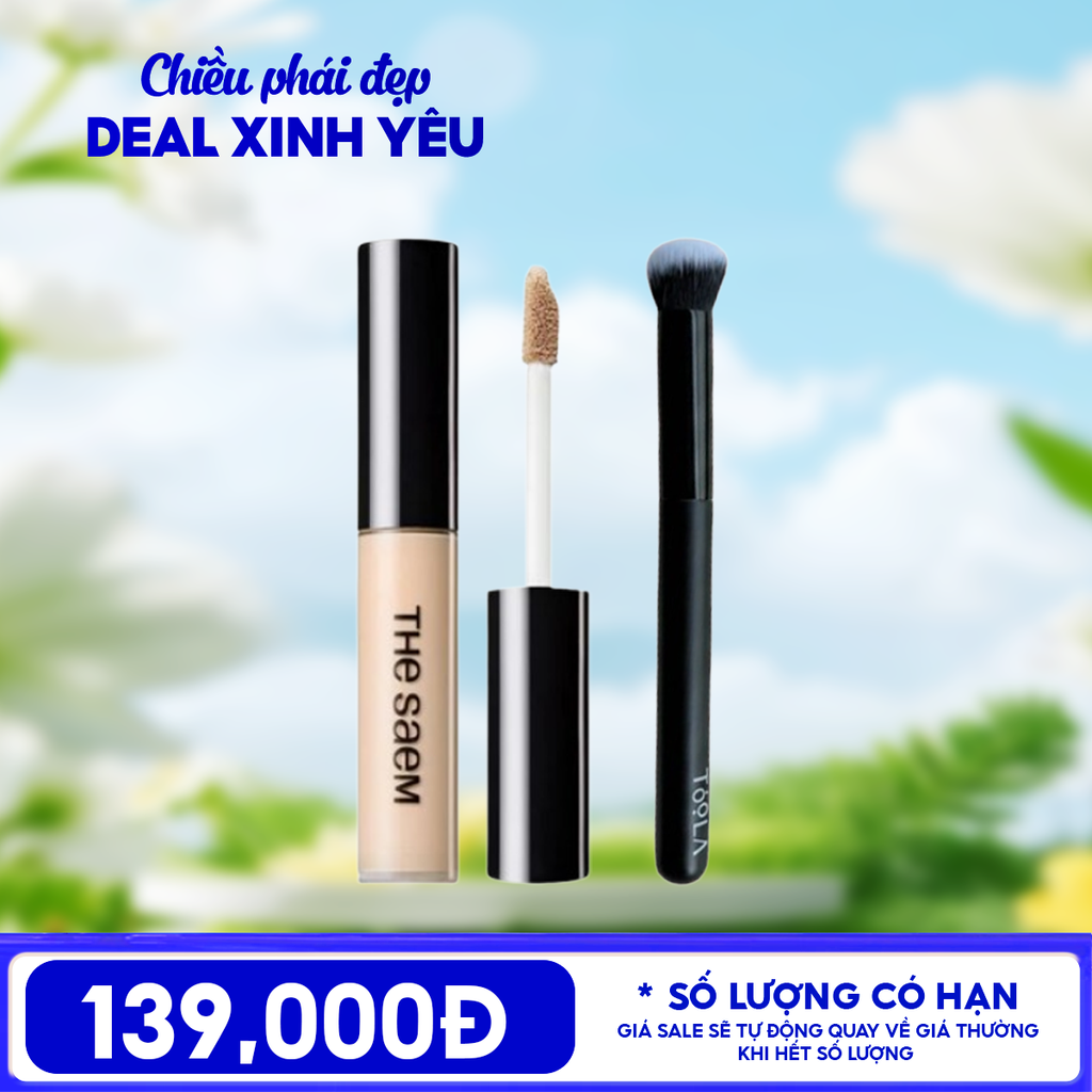 Combo : Kem Che Khuyết Điểm The Saem Tip Concealer + Cọ Che Khuyết Điểm TOOLA Concealer Brush