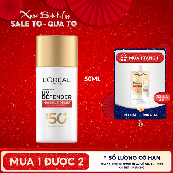  Kem Chống Nắng L'Oreal Mịn Nhẹ, Bảo Vệ Da, Ngăn Ngừa Lão Hóa UV Defender SPF 50+/PA++++ 