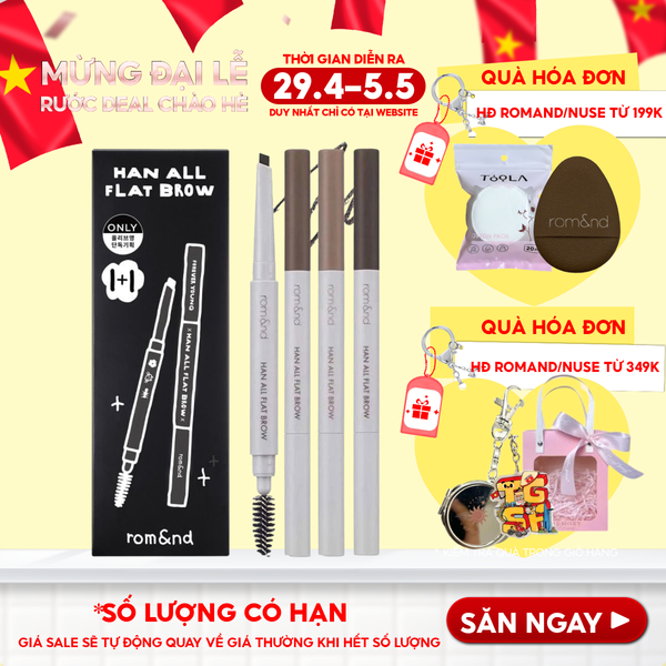  Chì Kẻ Mày Ngang Romand Cho Chân Mày Sắc Nét, Lâu Trôi Han All Flat Brow 