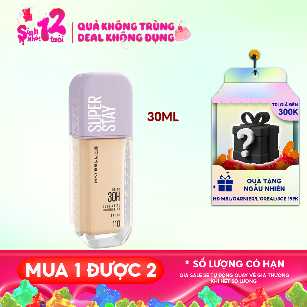 Kem Nền Maybelline Bắt Sáng, Che Phủ Cao, Siêu Nhẹ Mặt Super Stay Up To 30H Lumi Matte Foundation 35ml