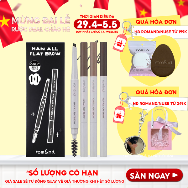  Chì Kẻ Mày Ngang Romand Cho Chân Mày Sắc Nét, Lâu Trôi Han All Flat Brow 