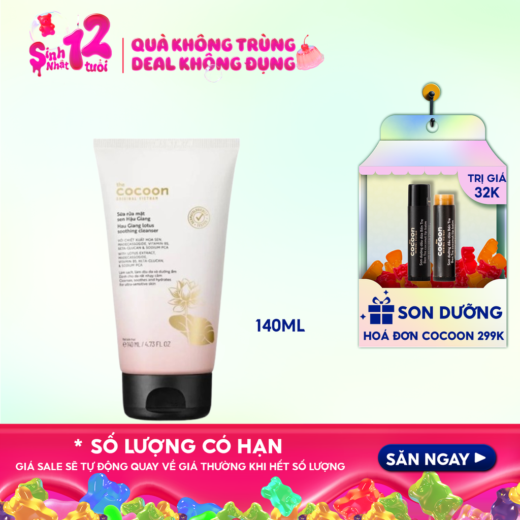 Sữa Rửa Mặt Sen Hậu Giang Làm Dịu Da Cocoon Hau Giang Lotus Soothing Cleanser 140ml