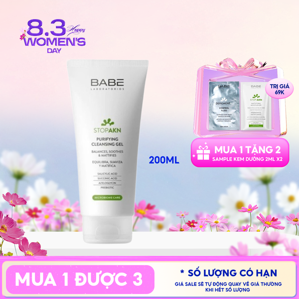  Sữa Rửa Mặt LABORATORIOS BABÉ Dạng Gel Cho Da Dầu Mụn Stop Akn Purifying Cleansing Gel 200ml 