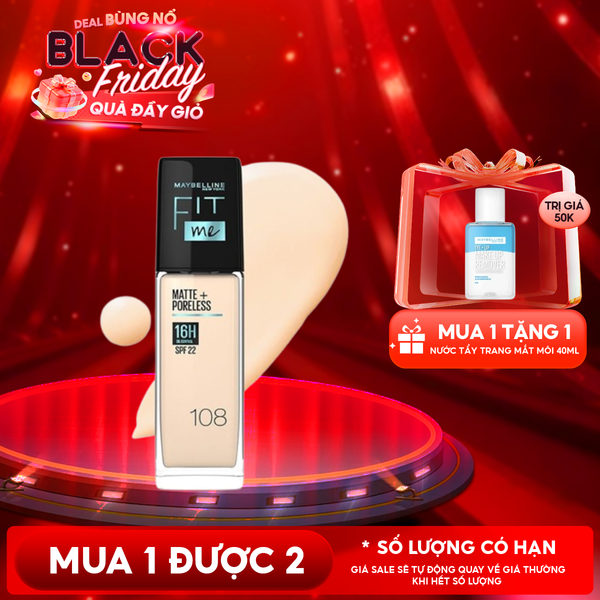  Kem Nền Maybelline Kiềm Dầu, Cho Lớp Nền Mịn Lì Tự Nhiên Fit Me Matte Poreless Foundation 30ml 