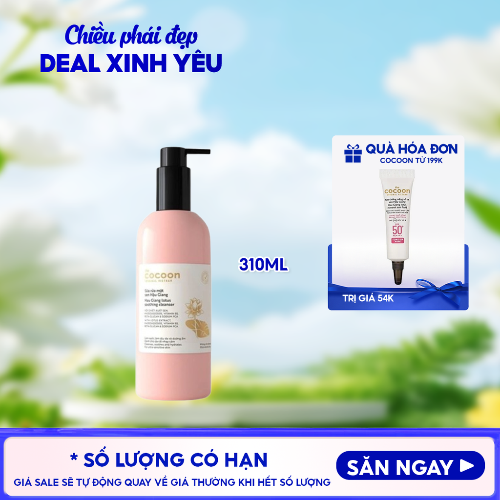 Sữa Rửa Mặt Sen Hậu Giang Làm Dịu Da Cocoon Lotus Soothing Cleanser 310ml