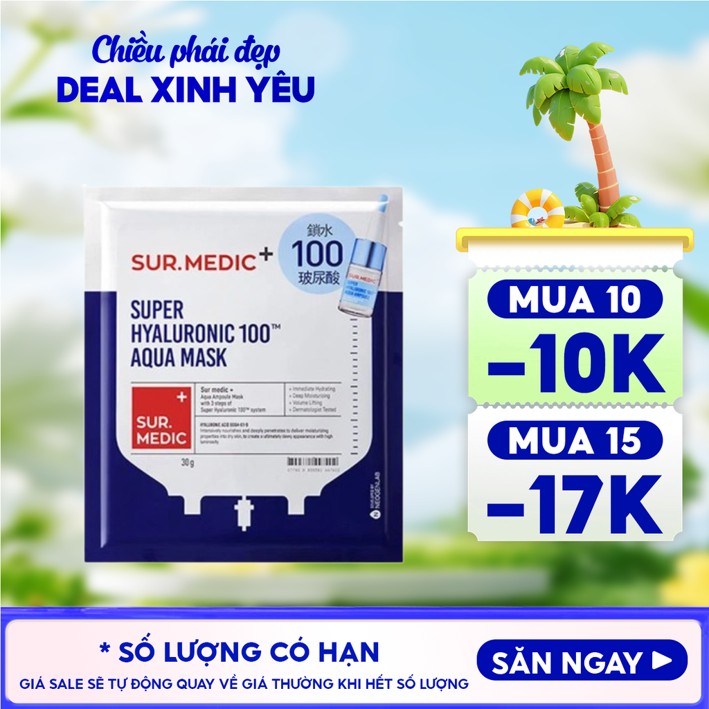Mặt Nạ Sur.Medic+ Hỗ Trợ Cấp Nước Chuyên Sâu Super Hyaluronic 100™ Aqua Mask 30g