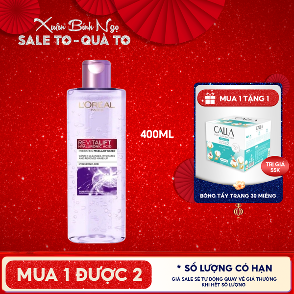  Nước Tẩy Trang L'oreal Làm Sạch, Cấp Ẩm Revitalift Hyaluronic Acid Hydrating Micellar Water 