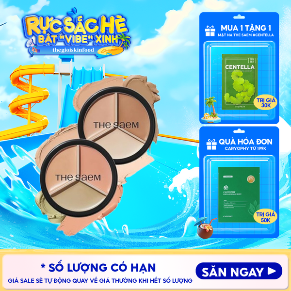  Che Khuyết Điểm Triệt Sắc, Che Phủ Cao The Saem Cover Perfection Triple Pot Concealer SPF28/PA+ 4.5g 