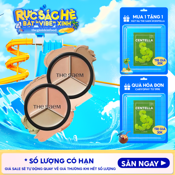  Che Khuyết Điểm Triệt Sắc, Che Phủ Cao The Saem Cover Perfection Triple Pot Concealer SPF28/PA+ 4.5g 