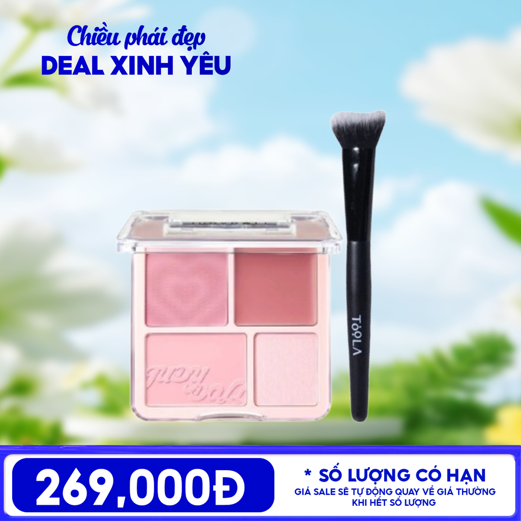 Combo: Judydoll Blush&Highlight Palette 9g + Cọ Má Hồng TOOLA Cream Blush Brush