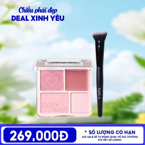  Combo: Judydoll Blush&Highlight Palette 9g + Cọ Má Hồng TOOLA Cream Blush Brush 
