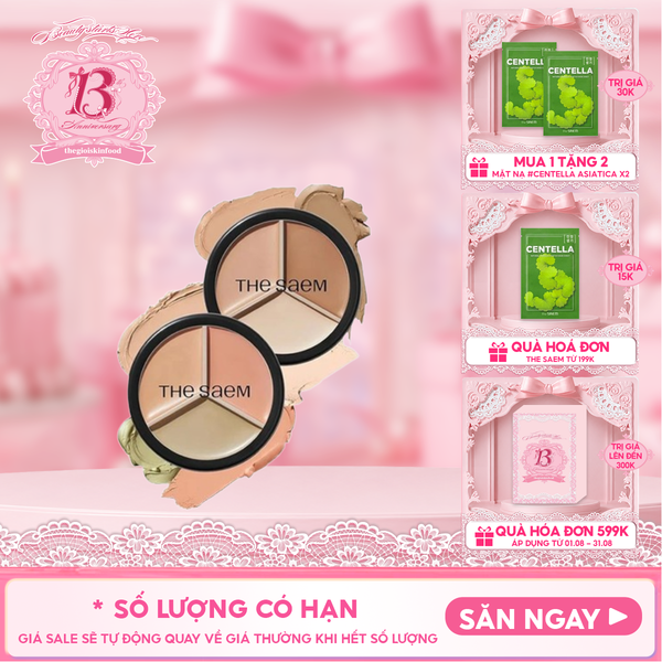  Che Khuyết Điểm Triệt Sắc, Che Phủ Cao The Saem Cover Perfection Triple Pot Concealer SPF28/PA+ 4.5g 