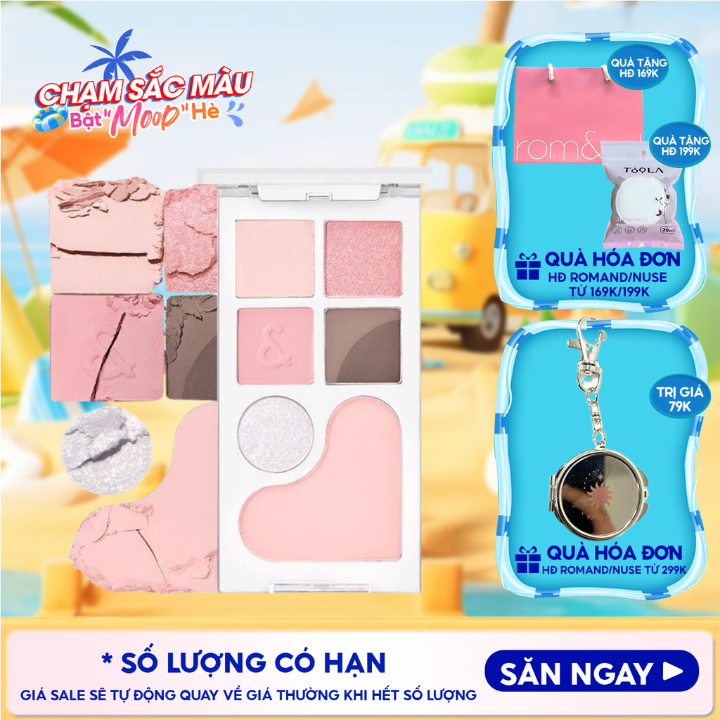 Bảng Phấn Mắt & Má Hồng Romand Ngọt Ngào, Lấp Lánh Bare Layer Palette 14g