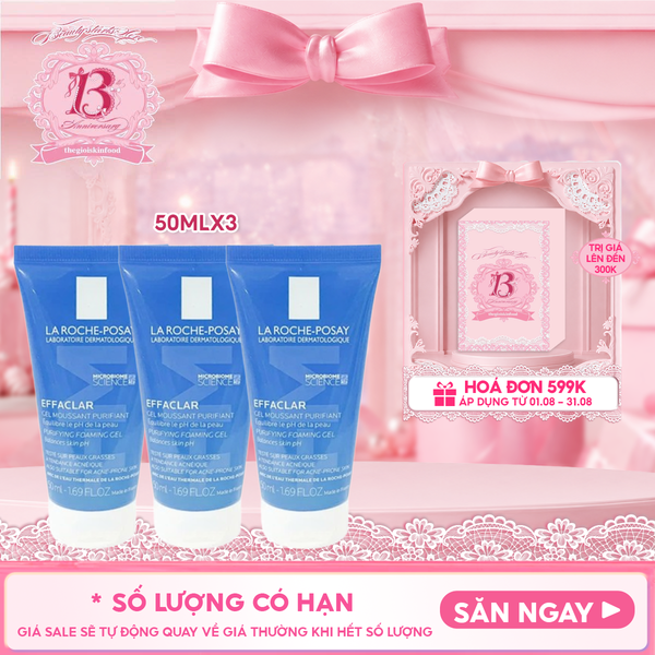  Combo 3 Chai Sữa Rửa Mặt Dạng Gel Cho Da Dầu Mụn La Roche-Posay Effaclar Purifying Foaming Gel For Oily Sensitive Skin 