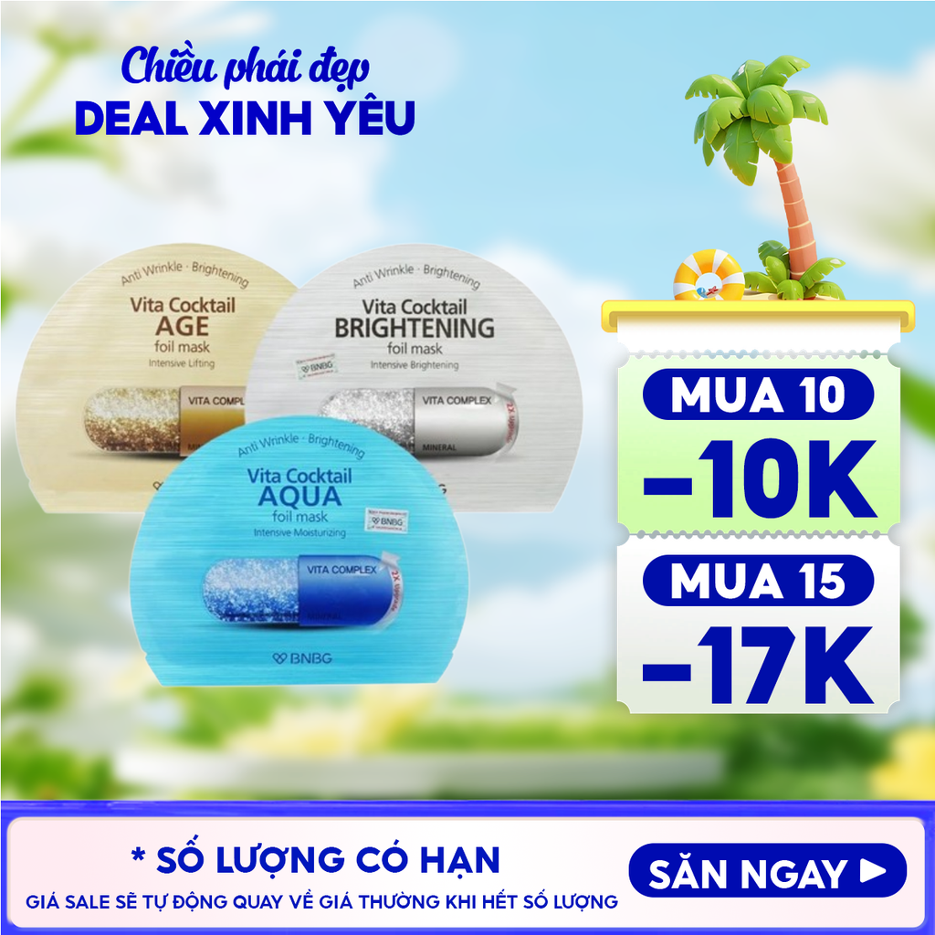 Mặt Nạ Lá Nguyên Khối BNBG Hỗ Trợ Dưỡng Trắng, Cấp Ẩm Vita Cocktail Foil Mask 30ml