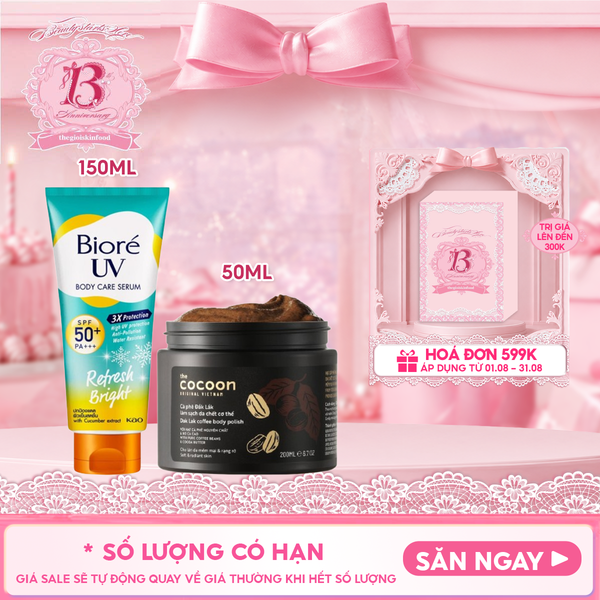  Combo 2 Sản Phẩm: Serum Dưỡng Thể Chống Nắng Bioré Kháng Bụi UV Anti-Pollution Body Care + Tẩy Da Chết Body Cocoon Cà Phê Dak Lak Body Polish 200ml 