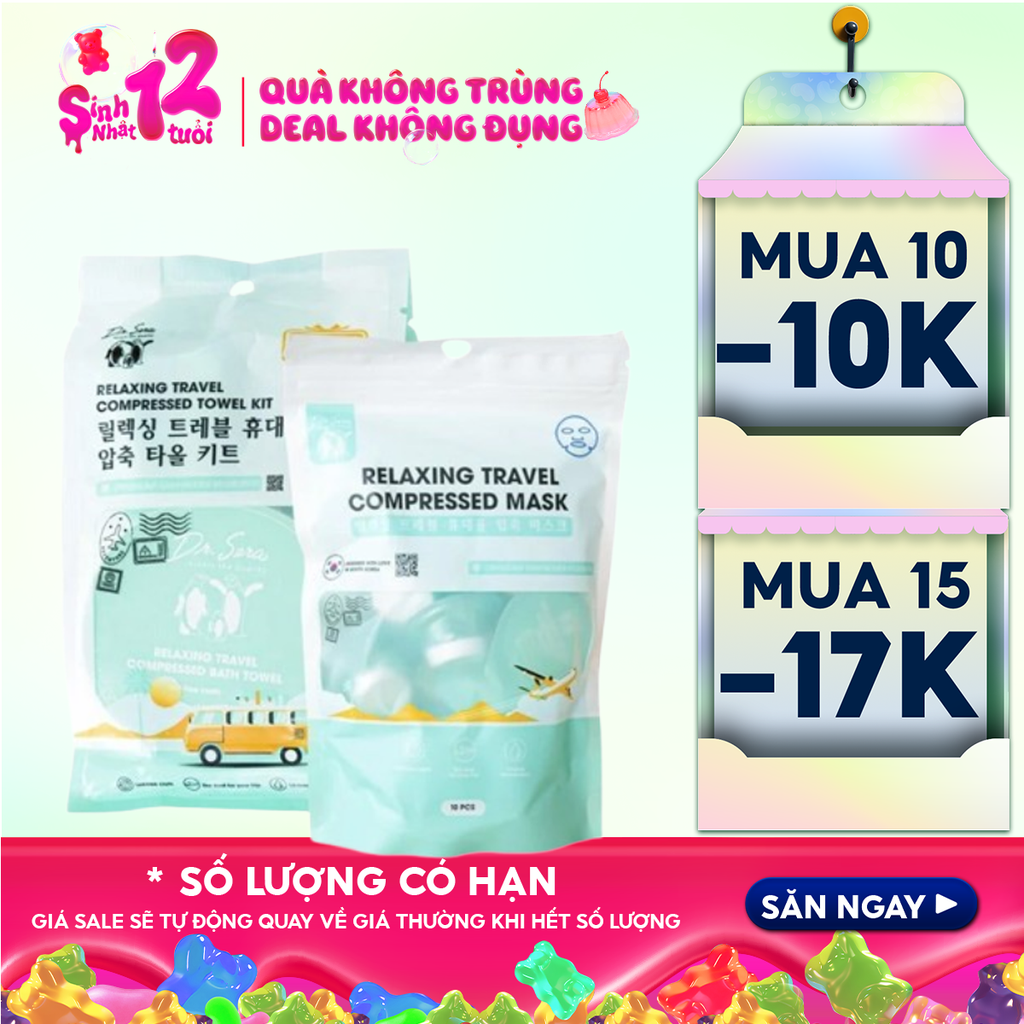 Set Khăn Nén Dr.Sera Set Mặt Nạ Nén Mềm Mịn Relaxing Travel Compressed