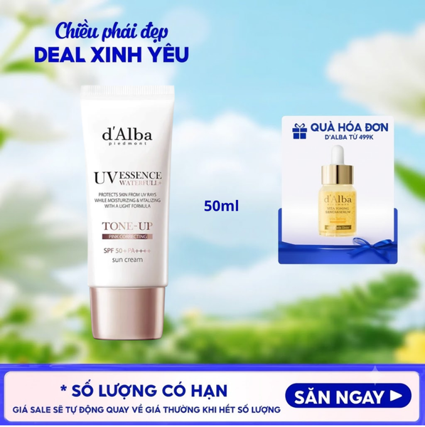  Kem Chống Nắng Nâng Tông Sáng Hồng Tự Nhiên D'Alba Waterfull Tone-Up Sun Cream - Pink Correcting SPF50+ PA++++ 50ml 