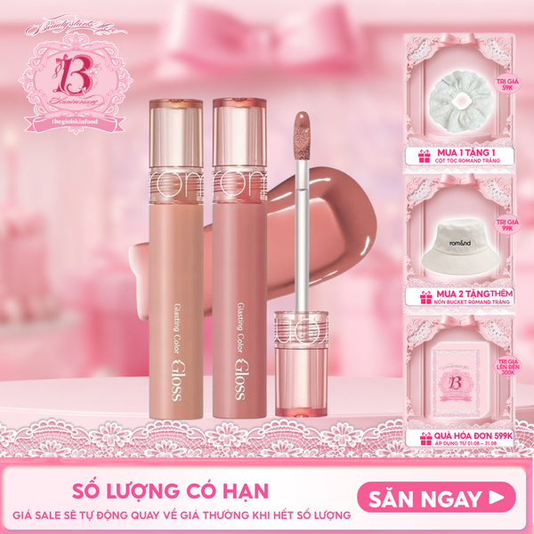  [GIÁ HỦY DIỆT][Màu 01-25][COLOR GLOSS] Son Bóng Romand Cho Môi Căng Mọng, Mềm Mịn Glasting Color Gloss 4g 