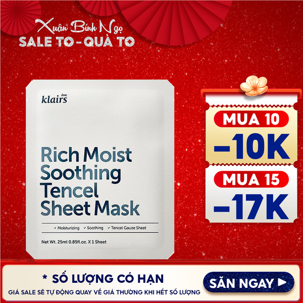 Mặt Nạ Klairs Dưỡng Ẩm, Bảo Vệ Da Khỏe Mạnh Rich Moist Soothing Tencel Sheet Mask 