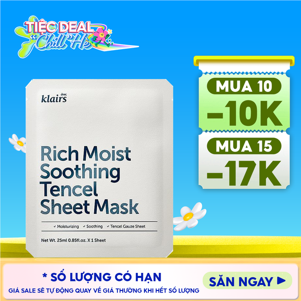  Mặt Nạ Klairs Dưỡng Ẩm, Bảo Vệ Da Khỏe Mạnh Rich Moist Soothing Tencel Sheet Mask 