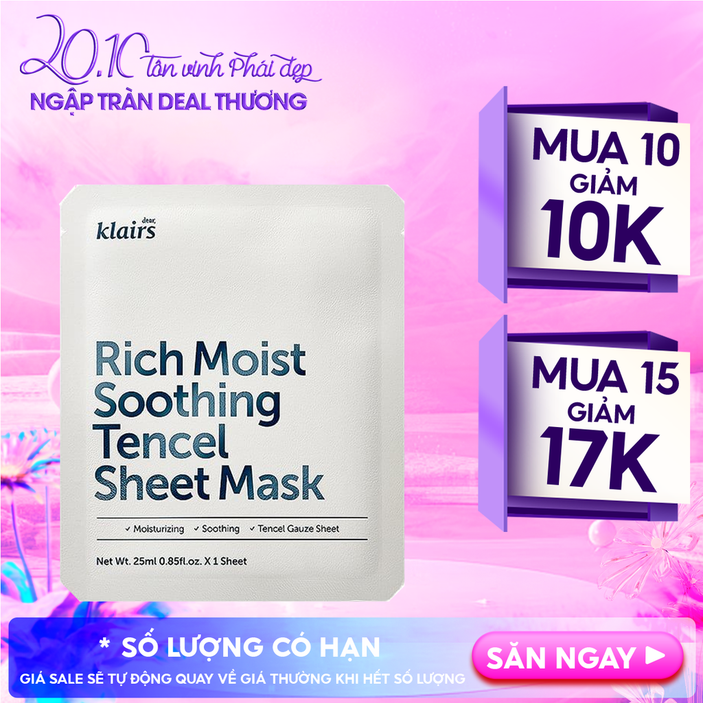 Mặt Nạ Klairs Dưỡng Ẩm, Bảo Vệ Da Khỏe Mạnh Rich Moist Soothing Tencel Sheet Mask