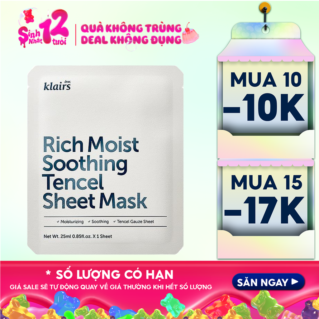Mặt Nạ Klairs Dưỡng Ẩm, Bảo Vệ Da Khỏe Mạnh Rich Moist Soothing Tencel Sheet Mask