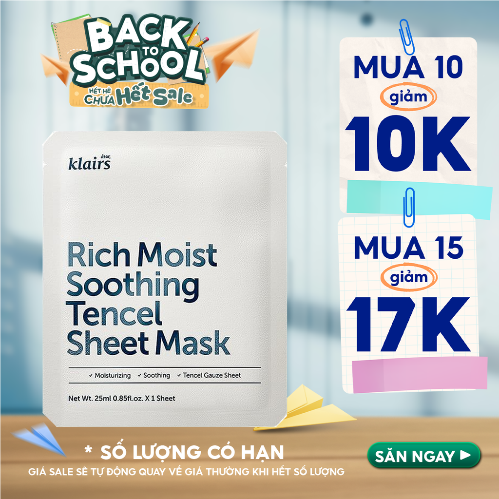 Mặt Nạ Klairs Dưỡng Ẩm, Bảo Vệ Da Khỏe Mạnh Rich Moist Soothing Tencel Sheet Mask