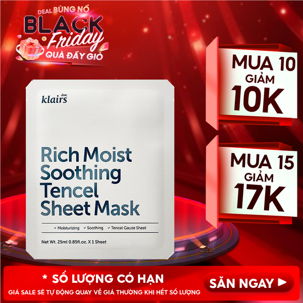  Mặt Nạ Klairs Dưỡng Ẩm, Bảo Vệ Da Khỏe Mạnh Rich Moist Soothing Tencel Sheet Mask 