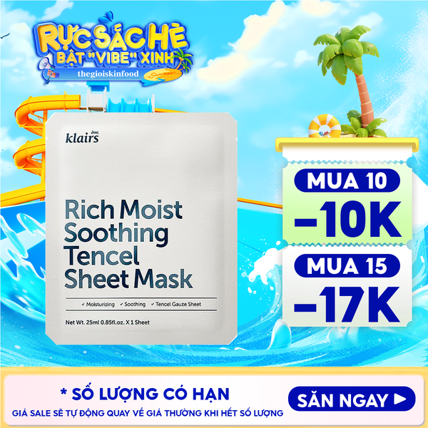 Mặt Nạ Klairs Dưỡng Ẩm, Bảo Vệ Da Khỏe Mạnh Rich Moist Soothing Tencel Sheet Mask 