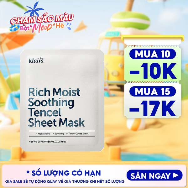  Mặt Nạ Klairs Dưỡng Ẩm, Bảo Vệ Da Khỏe Mạnh Rich Moist Soothing Tencel Sheet Mask 