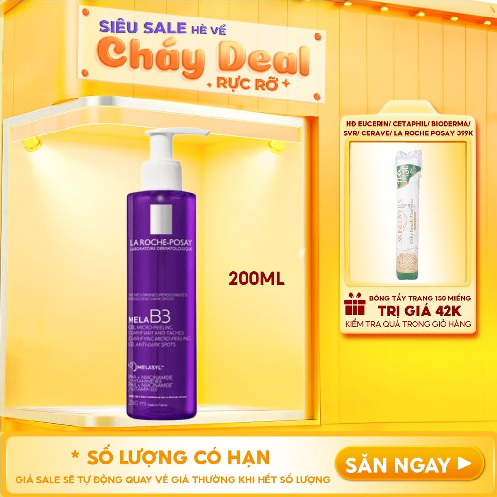 Sữa Rửa Mặt Làm Sạch Sâu, Hỗ Trợ Giảm Thâm Nám La Roche-Posay Mela B3 Clarifying Micro-Peeling Gel 200ml