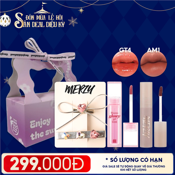  Combo Quà Tặng: Son Bóng Pha Lê Merzy Bisous Glowy Gel Tint + Son Kem Merzy Academia Mellow Tint + Kẹp Tóc Merzy + Túi Quà 